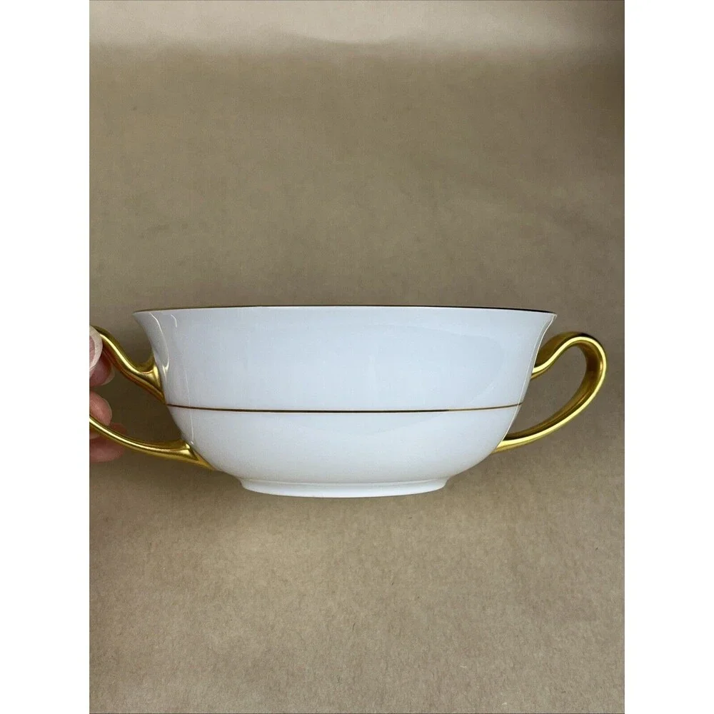 HTF Tirschenreuth P.T. Bavaria ARGYLE4279 Cream Soup Bowl,Saucer Cobalt Gold Rim